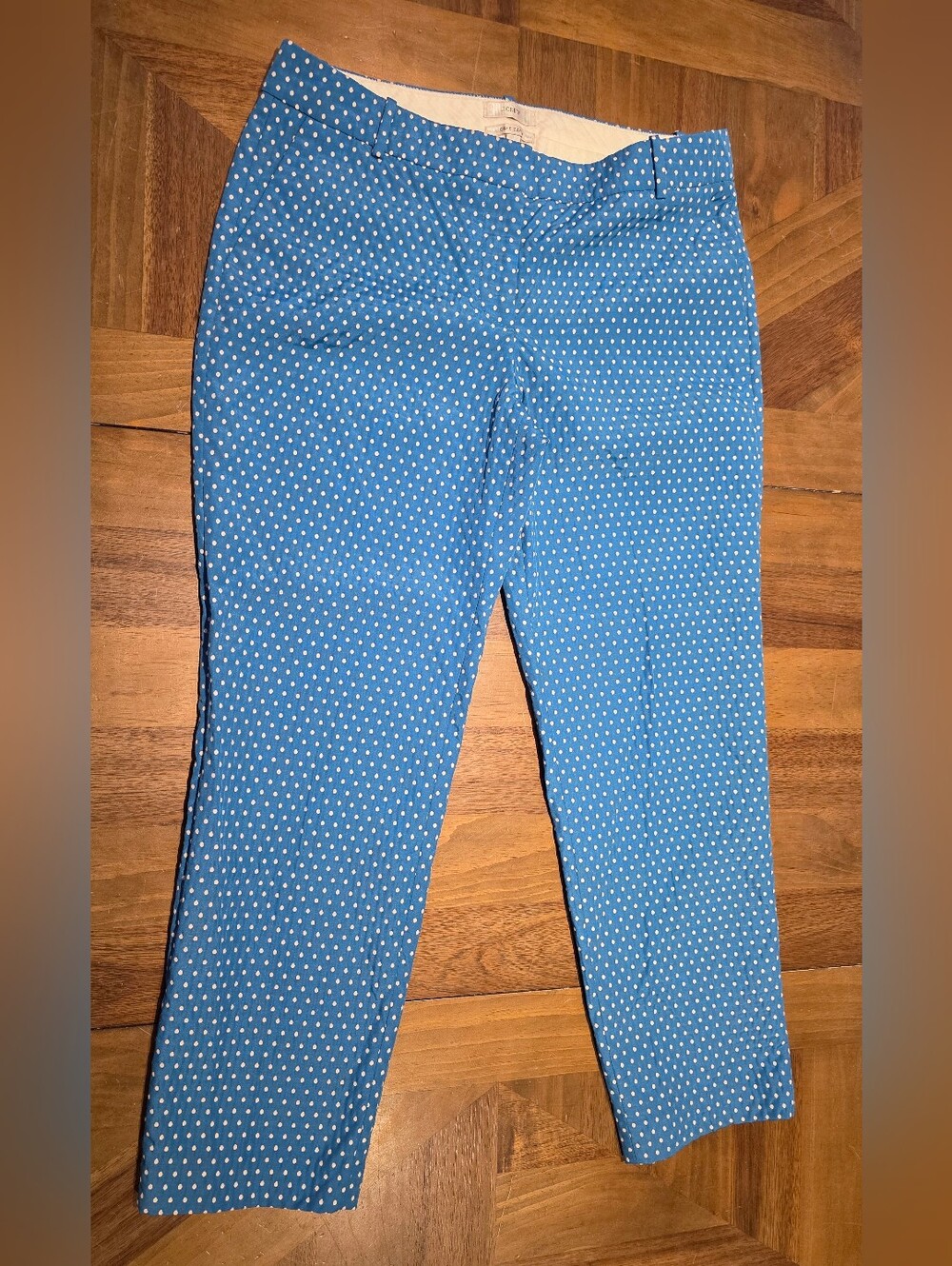 J. Crew Chino Cafe Capris Cropped Pants Sz 8 Polka Dot Blue No Stretch Waist